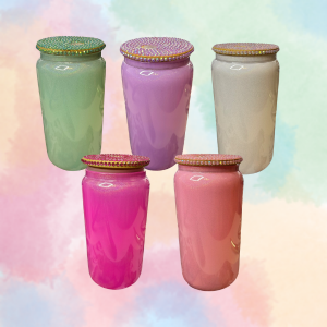 16oz Jellybean Glass Cups With Rhinestone Lids-YOU PICK ANY DESIGN